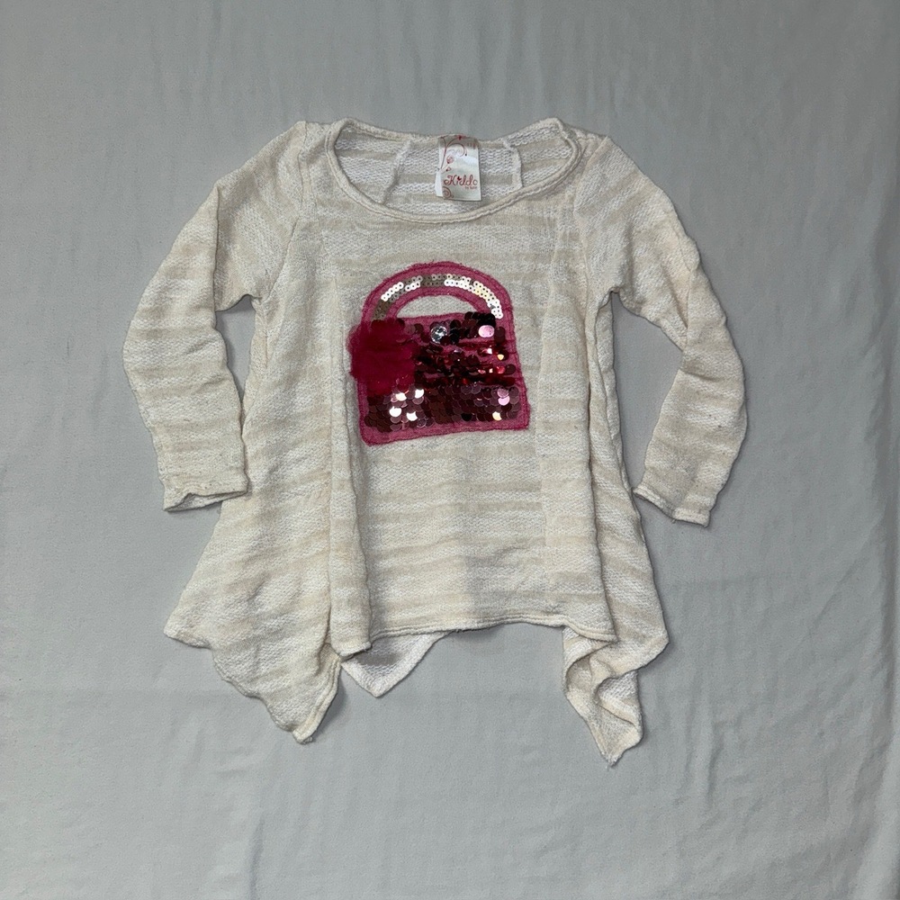 Sequin Top Girls 4 Purse Flower Long Sleeve Asymmetrical Knit Blouse Fall Winter